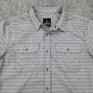Prana Shirt Mens Medium Gray Plaid Breathe Performance Button Up Short Sleeve